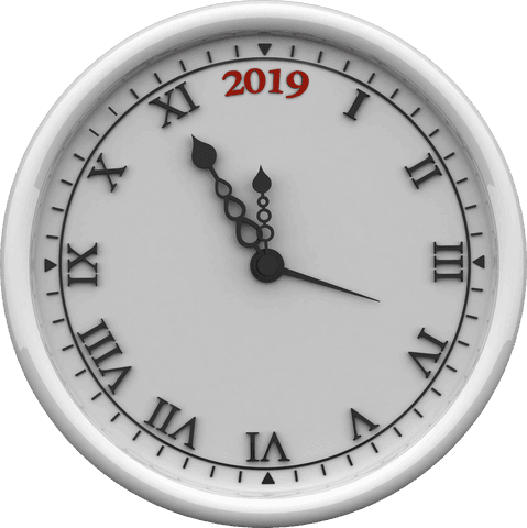 Antique clock illustration with 2019 on transparent background