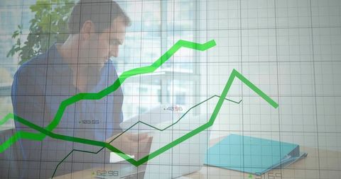 Analyzing Professional with Financial Data Overlay in Modern Workspace