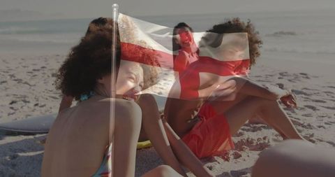 Group of friends enjoying relaxing beach day together