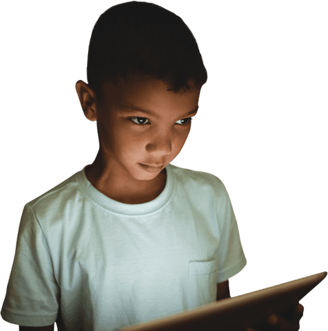 Young Boy Gazing at Tablet on Transparent Background - Download Free Stock Videos Pikwizard.com