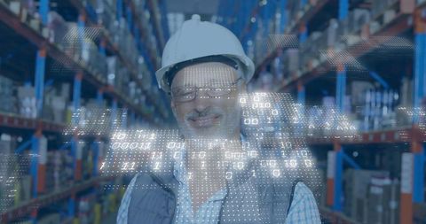Senior Warehouse Manager Using Augmented Reality HUD for Smart Logistics Inventory Control