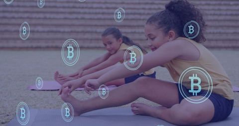 Kids Practicing Yoga Outdoors with Bitcoin Technology Connection