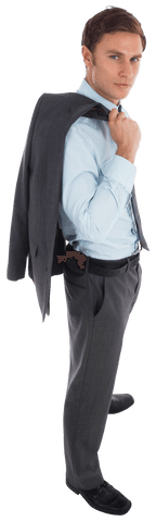 Serious Businessman Wearing Suit with Jacket Draped Over Shoulder Transparent