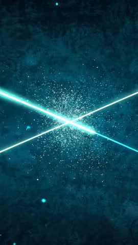 Cyan Beams Sliding Inward Forming X and Emitting Spark Particles in Futuristic Teal Vertical Clip