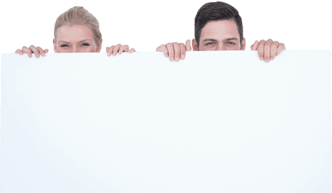 Couple Playfully Hiding Behind Transparent Blank Sign Isolated - Download Free Stock Videos Pikwizard.com