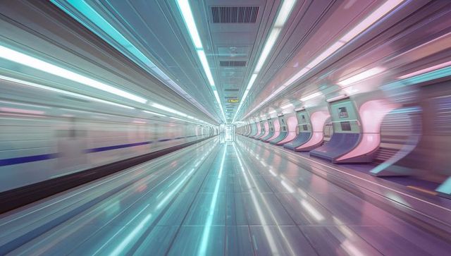 Futuristic Metro Subway Station with Colorful LED Lighting