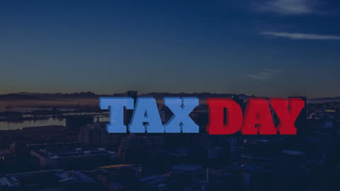 Animated Tax Day Banner Over Urban Skyline at Dusk