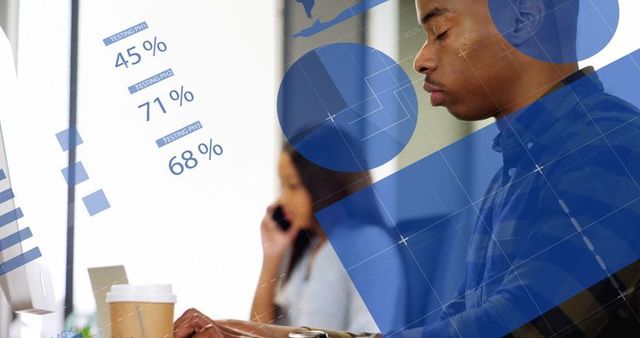 Focused Professional Analyzing Data with Technology Overlay