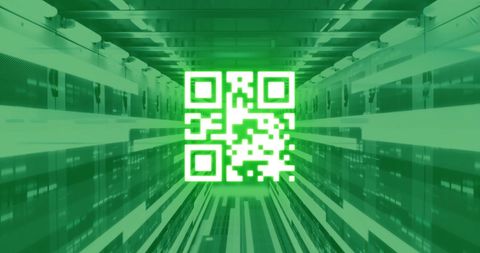 Green qr code amid futuristic data center environment