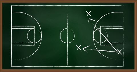 Basketball Strategy Diagram on Chalkboard