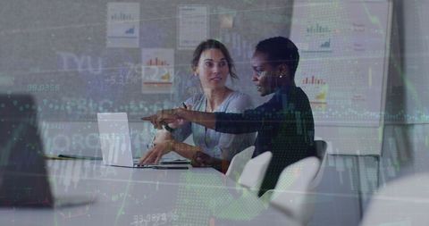 Diverse Female Coworkers Analyzing Financial Data Overlap on Screens - Download Free Stock Images Pikwizard.com