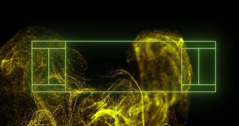 Abstract digital court lines with glowing yellow particles concept