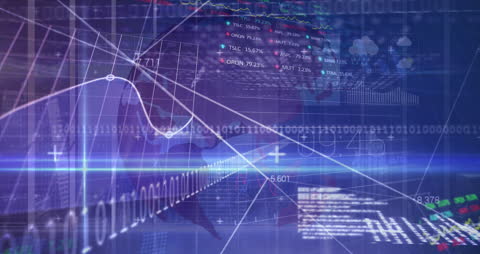Digital Financial Data Overlays on Rotating Globe Illustration