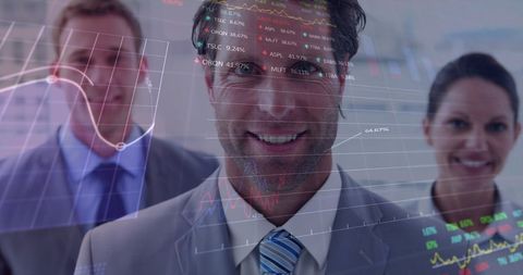 Business Professionals with Stock Market Analytics Overlay - Download Free Stock Images Pikwizard.com