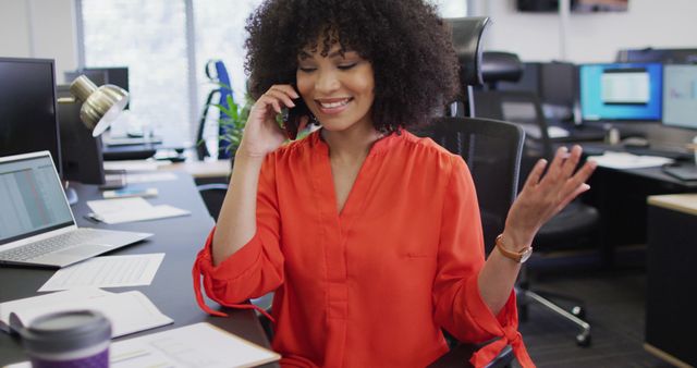 African American Woman Working In Modern Office Speaking On Phone - Download Free Stock Images Pikwizard.com