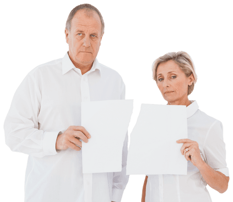 transparent background mature couple holding torn paper, upset expression - Download Free Stock Videos Pikwizard.com
