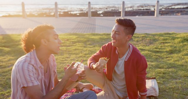 Happy Friends Having Picnic by the Seaside at Sunset - Download Free Stock Images Pikwizard.com