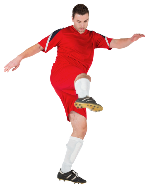 Soccer Player in Red Kicking Ball Transparent Background - Download Free Stock Videos Pikwizard.com