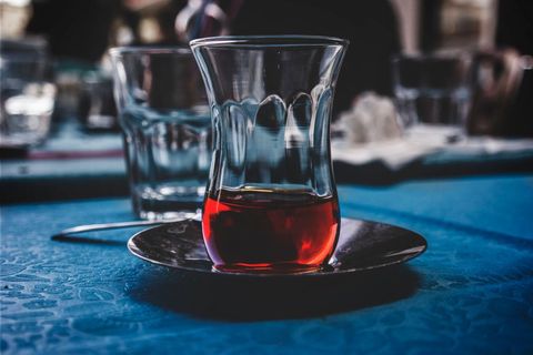 Turkish tea in glass cut traditional design