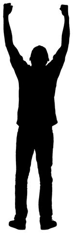 Transparent silhouette of man celebrating victory