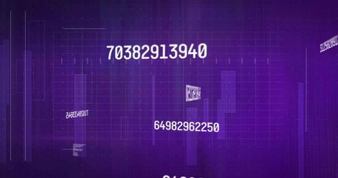 Digital numeric data on purple cyber grid interface