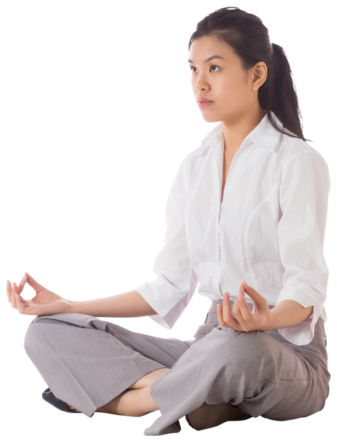 Transparent Businesswoman Meditating in Lotus Pose Peaceful Office Break - Download Free Stock Videos Pikwizard.com