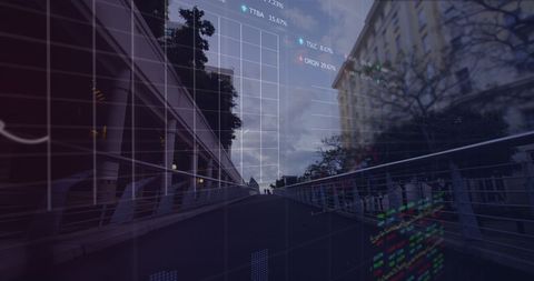 Stock Market Data Overlay on Urban Bridge Ambiance