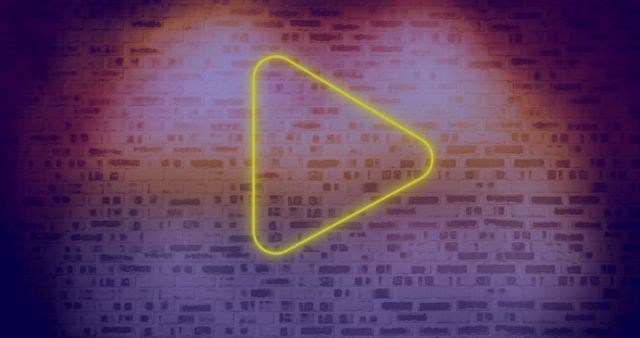 Neon Play Symbol on Brick Wall Display - Download Free Stock Images Pikwizard.com