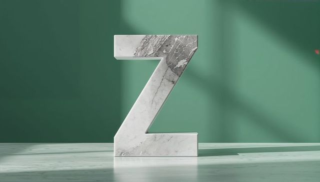 Marble letter z sculpture in minimalist green interior