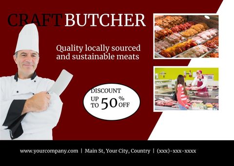 Promotional Banner for Local Butcher Shop with Discount Offer - Download Free Stock Templates Pikwizard.com