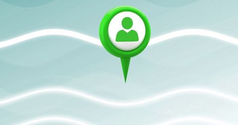 Green Location Pin with User Icon on Teal Digital Background