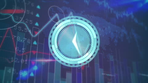 Digital Clock Animation Over Financial Market Graphs
