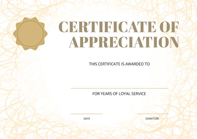 Certificate of Appreciation for Years of Loyal Service with Gold Seal - Download Free Stock Templates Pikwizard.com