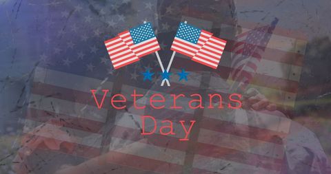 Veteran's Day Tribute with American Flags and Family Embrace