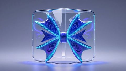 Futuristic Neon Fractal Bow in Geometric Cube