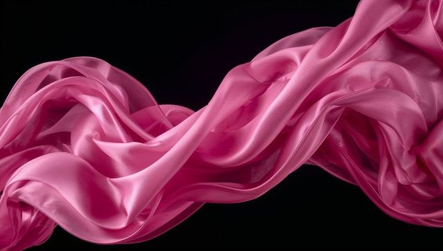 Elegant swirling pink fabric on black background