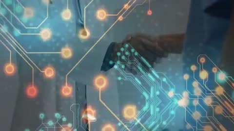 Medical Team Shaking Hands with Digital Circuit Overlay