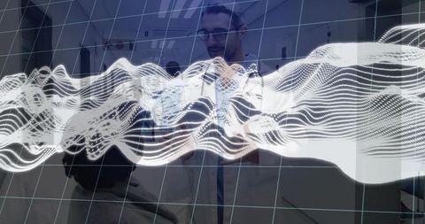Doctor Analyzing 3D Digital Waveform for Medical Innovation