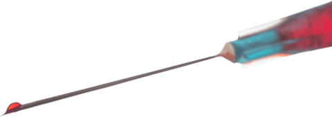 Transparent syringe needle with blood drop close-up vector