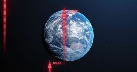 Earth with analytics arrows depicting global growth and progress