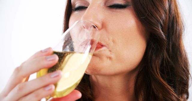 Woman Enjoying Glass of White Wine Closeup - Download Free Stock Images Pikwizard.com