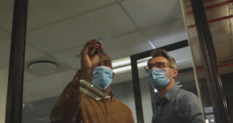 Business Colleagues Collaborating Safely with Face Masks