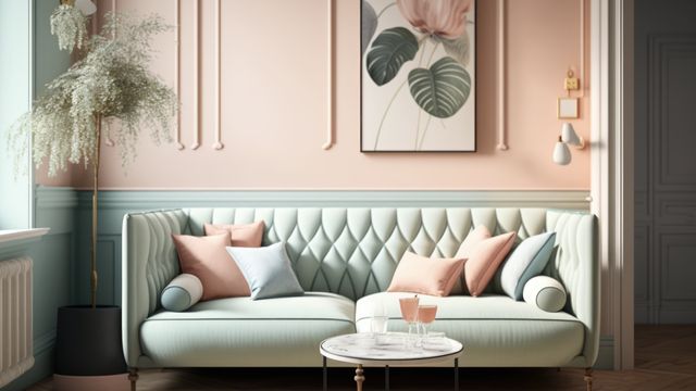 Elegant Modern Living Room with Mint Sofa and Pastel Decor - Download Free Stock Videos Pikwizard.com