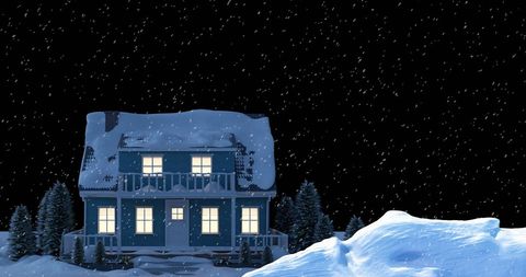 Charming Snow-Covered House in Starry Winter Landscape - Download Free Stock Images Pikwizard.com