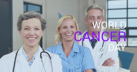 Medical Team Standing Together Celebrating World Cancer Day