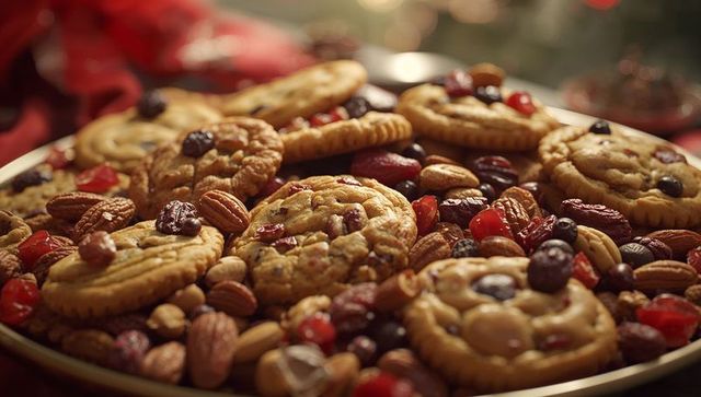 Festive Sugar Cookies with Cherries and Pecans for Holiday Celebration