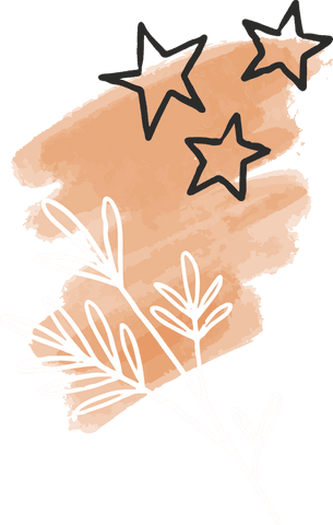 Transparent watercolor brushstroke with stars and leaves