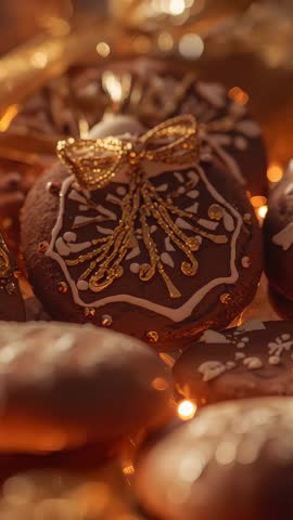 Dollying in on Decorated Gingerbread Ornament with Twinkling Warm Lights - Vertical