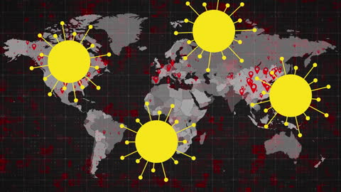 Virus Animation Over World Map Depicting Global Pandemic