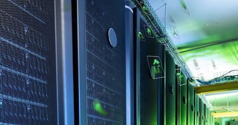 Sustainable Technology with Green Eco Icons and Computer Servers - Download Free Stock Images Pikwizard.com